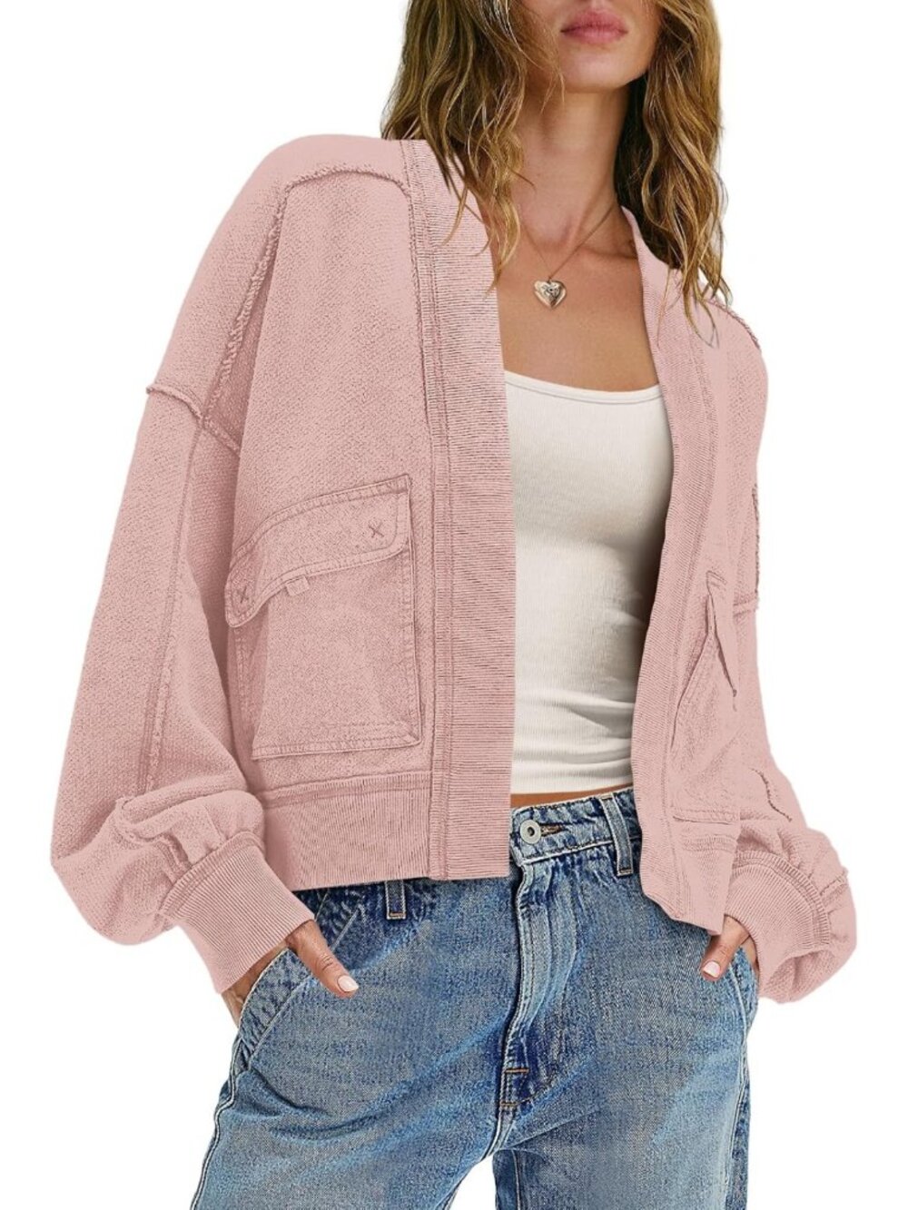 Oversized Open Front Sweatshirt Cardigan for Women - Casual Long Sleeve Jacket